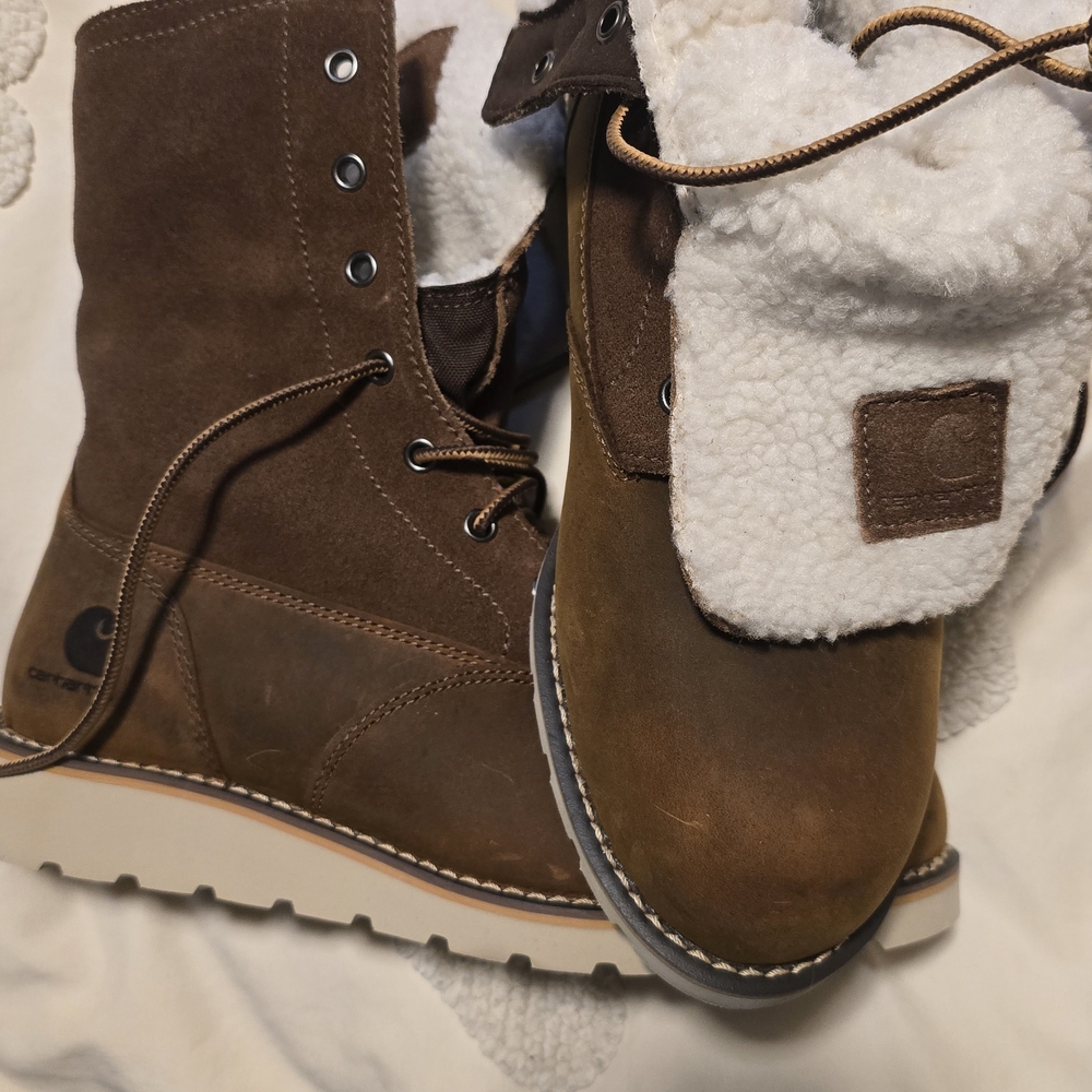 Carhartt Brown Lace-Up Winter Boots with Sherpa Cuff